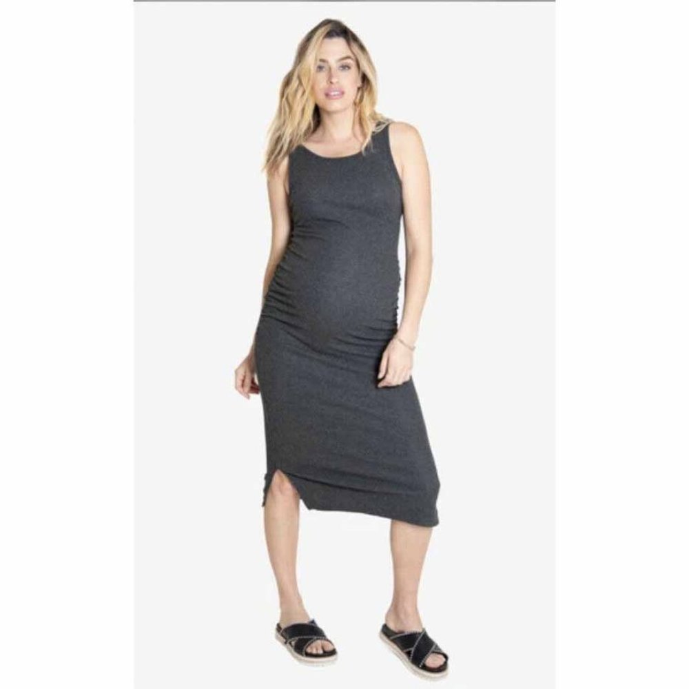 Isabel Ingrid Maternity Heather Gray Ribbed Tank Ruched Sleeveless Dress Size XL